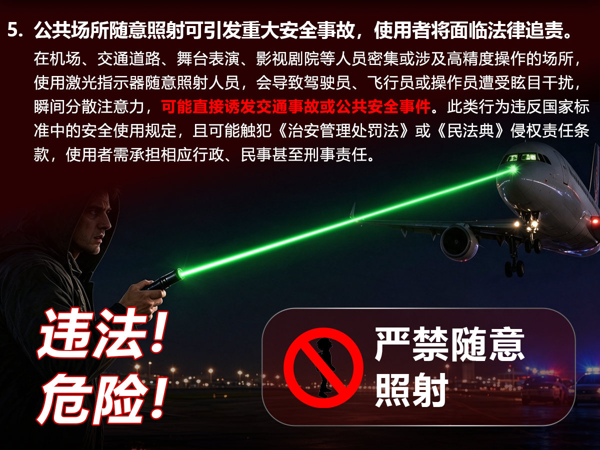 激光安全警告 5：公共场所随意照射可引发重大安全事故